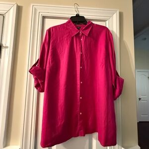 Lauren Ralph Lauren Linen Long Sleeve button up roll sleeve top. Size 1X